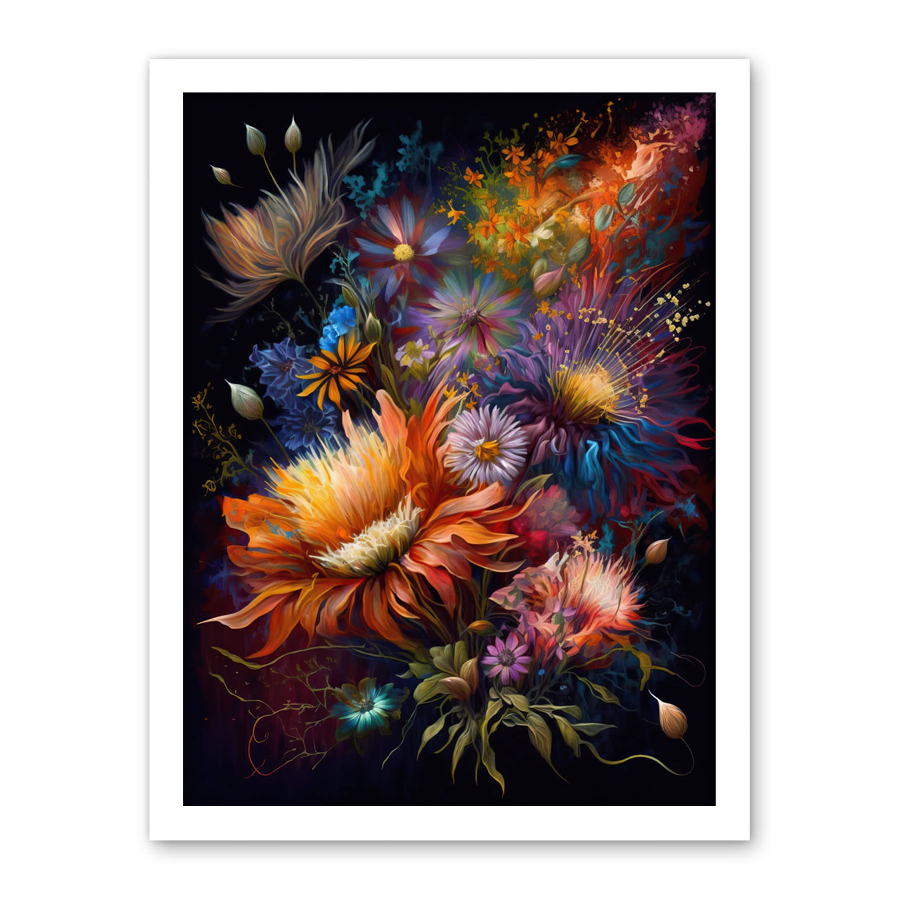 Artery8 Wildflower Bouquet Pink Blue Orange Floral Art Artwork Framed Wall Art Print 18X24 Inch