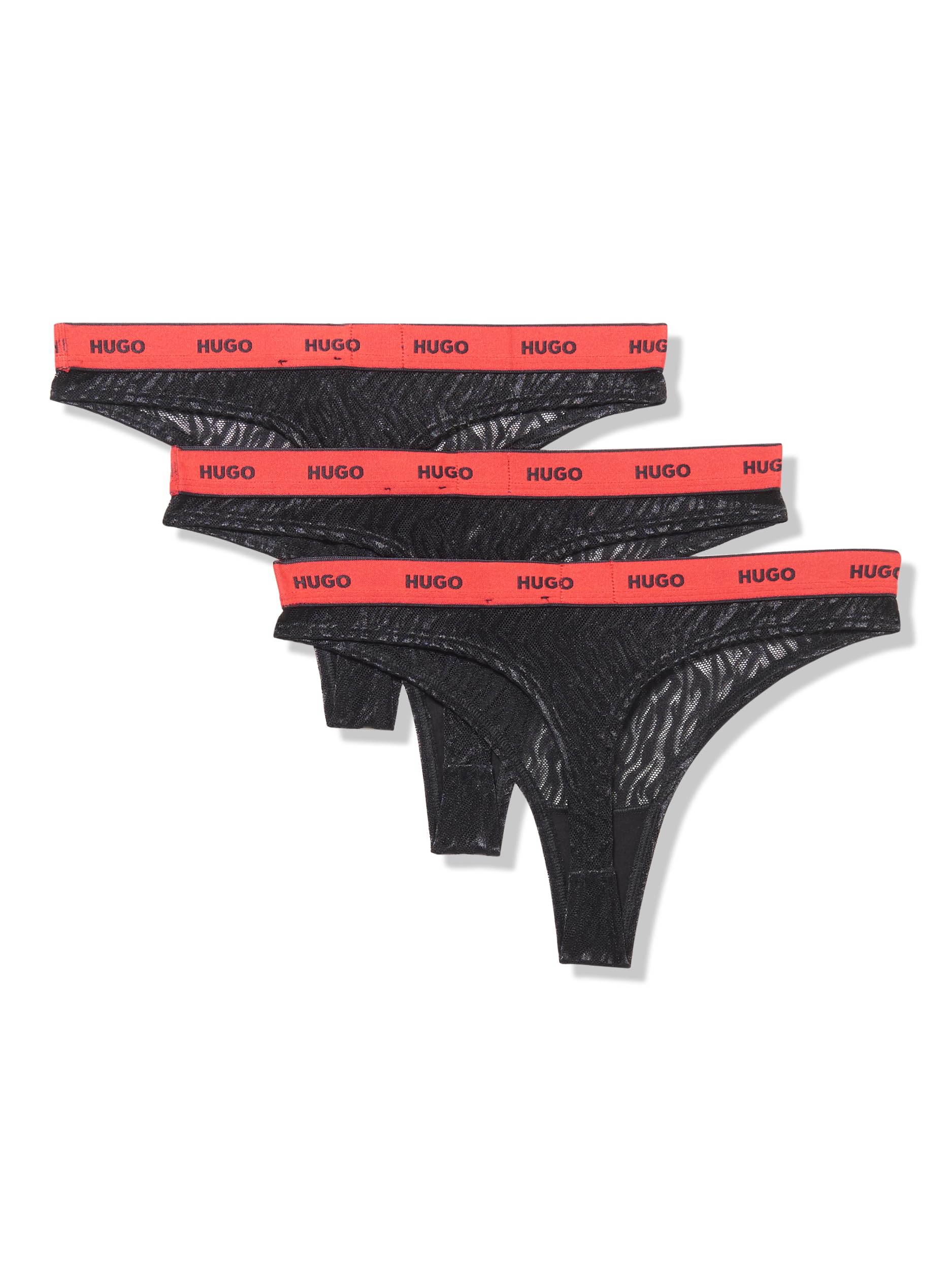 HUGO 3-Pack Repeat Logo Lace Thongs Strings, Cassis, XS Femme
