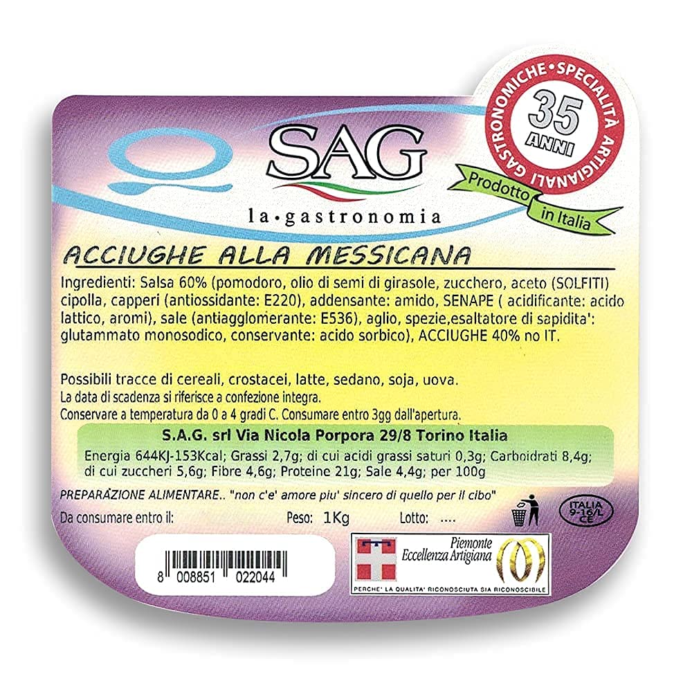 Filetti di acciughe in Salsa rossa o "Messicana", (Confezione da 4 pz. da Kg) - SAG