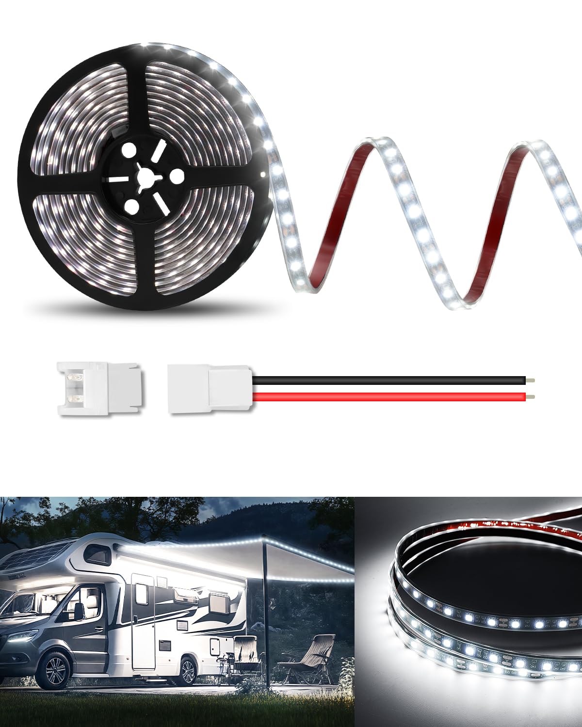 SUPAREE Bande LED 12V 5M Ruban LED 12V Fourgon Ruban LED Étanche Blanc Froid 6500K 3500LM CRI 90+ IP67 Découpable Flexible pour Camping-car RV (Sans Alimentation)