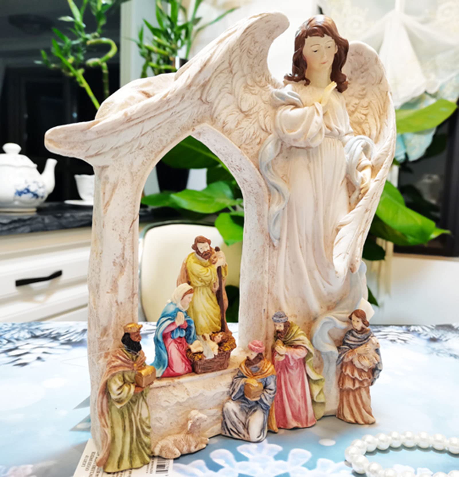 Amazon.co.jp: キリスト降誕の像、宗教的な天使の彫刻の装飾カトリック