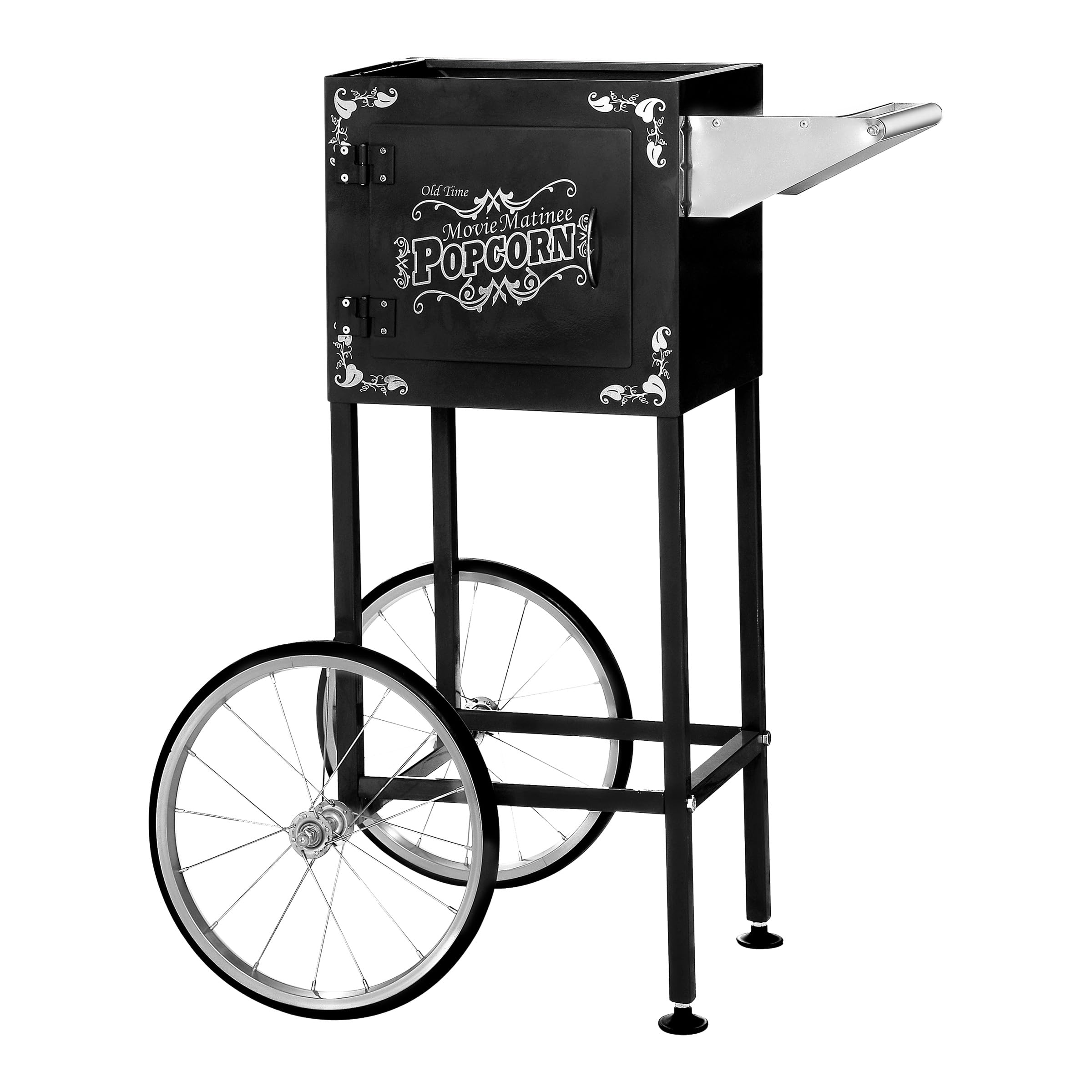 Great Northern Popcorn Matinee 8oz Popcorn Cart Only, Black | Replacement Stand for 8-Ounce Matinee Poppers with Shelf, Push Handle, and Bicycle-Style Wheels