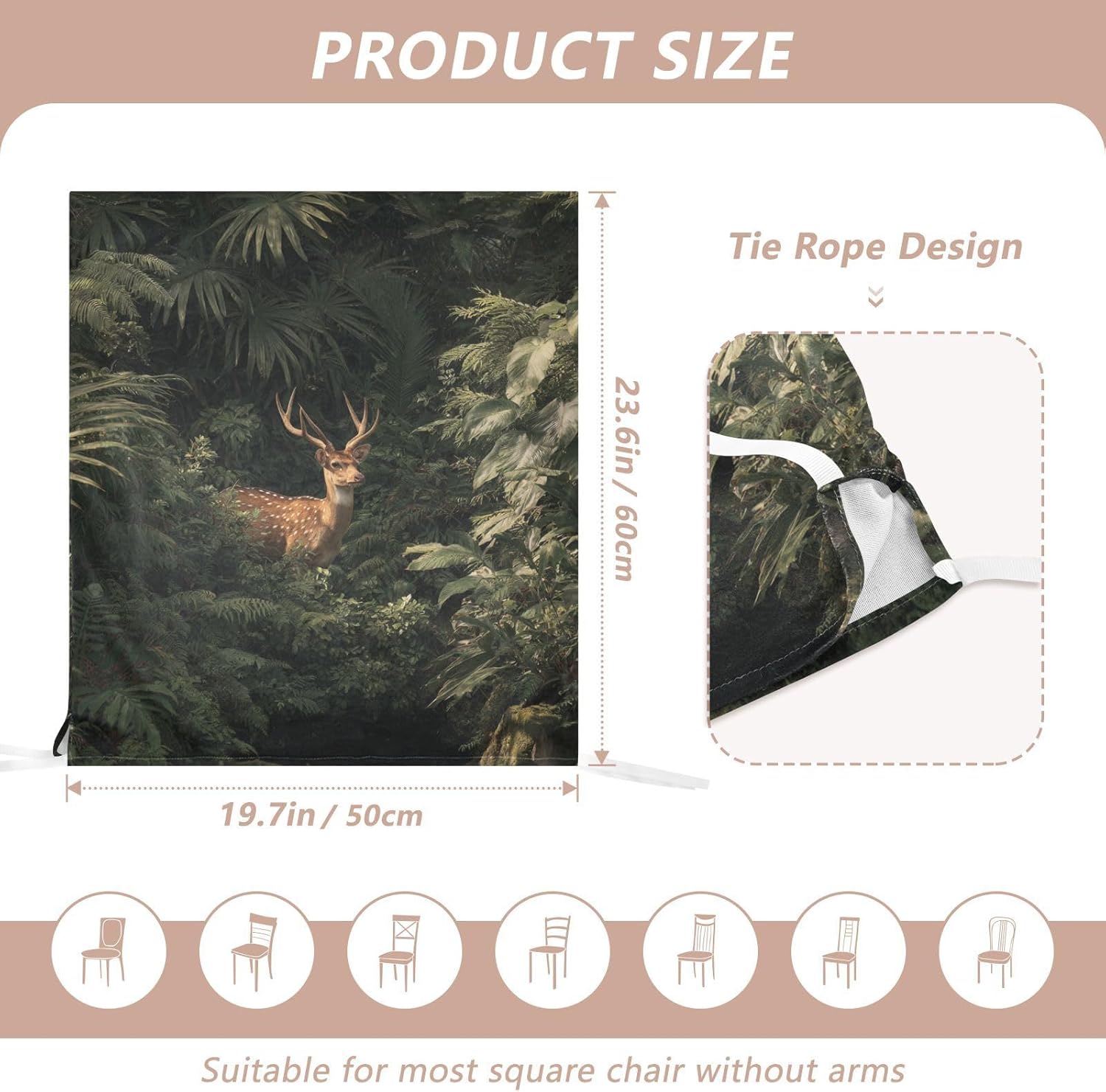 ALAZA Deer Tropical Green Forest Chair Back Cover Set of 6, Washable Reusable Removable Chair Slipcovers Decorative Chair Cover for Home Kitchen Wedding Party