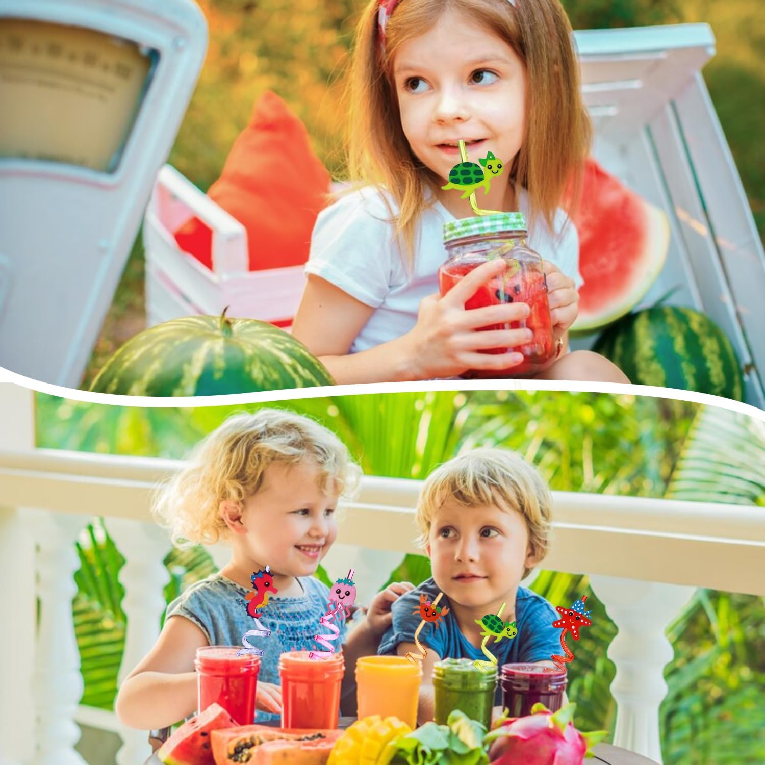 20 Pailles Réutilisables Rigides En Plastique Alimentaire - Formes Bouclées Multicolores - Pour Enfants Et Fêtes
