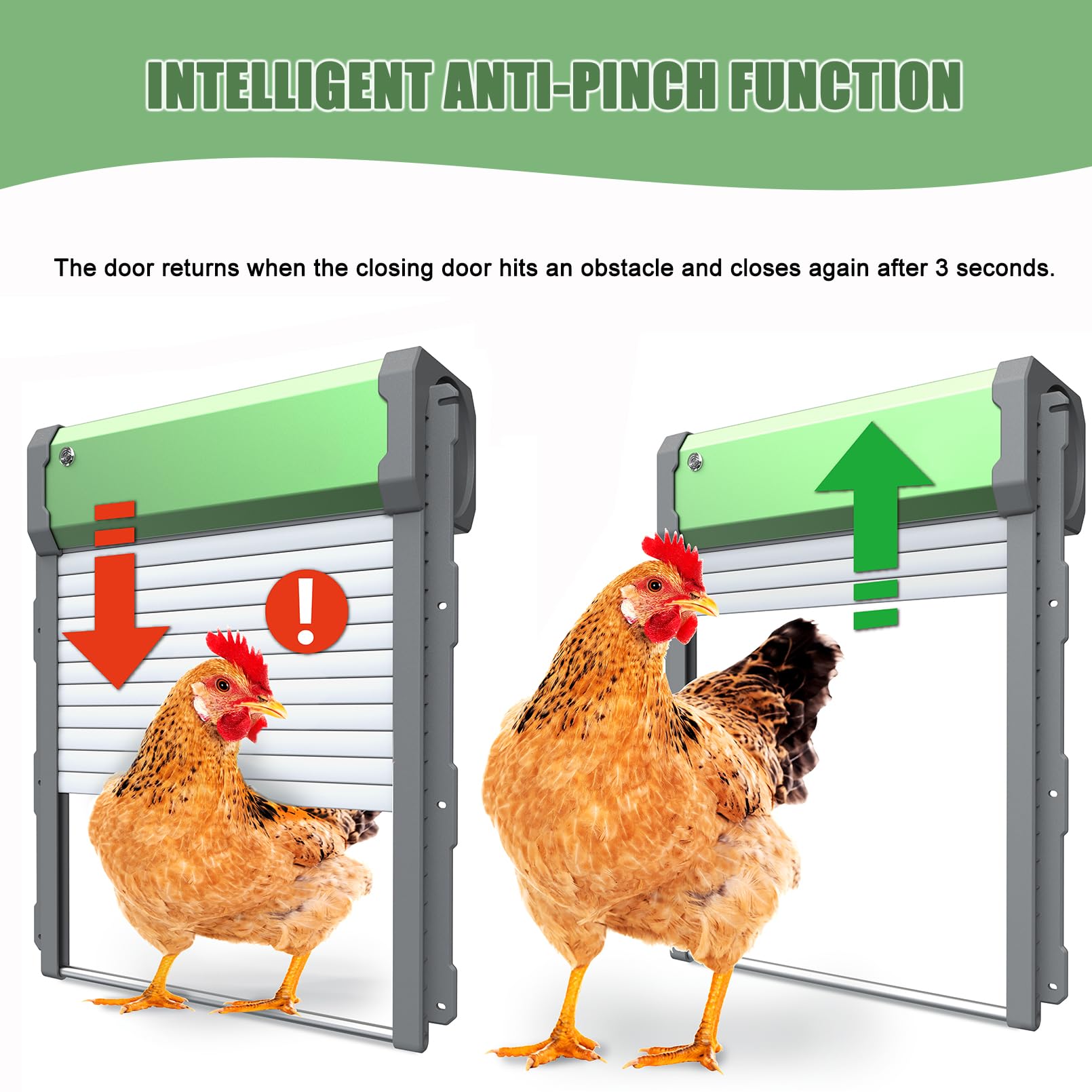 Puerta automática para gallinero con energía Solar para gallinero Diseño Anti-pellizco Carga automática de Puerta para Pollo con Panel Solar Accesorios para gallinero Grande