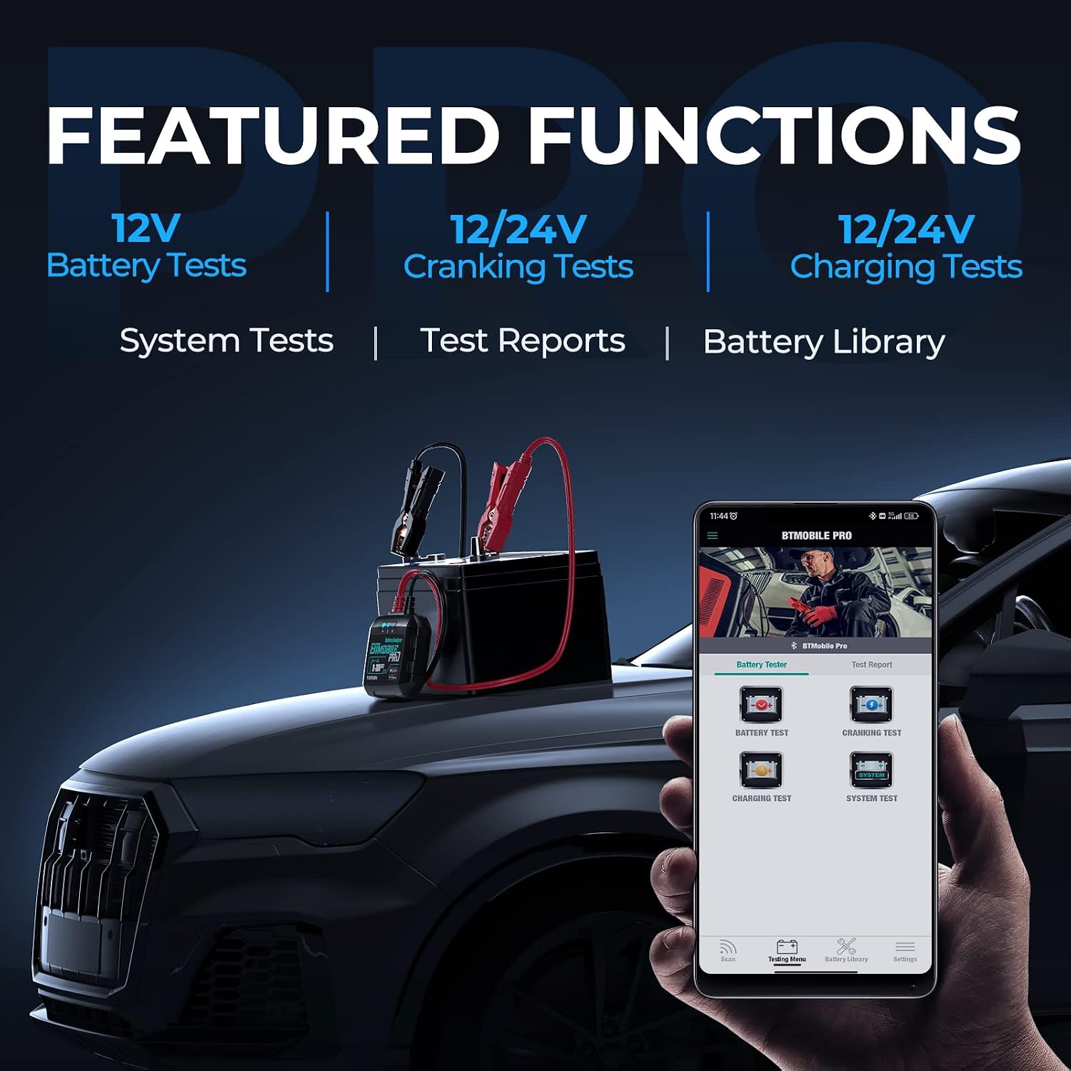 Car Battery Tester 12v, TOPDON Wireless Battery Load Tester 100-2000 CCA, BTMobile PRO Battery Monitor Cranking & Charging Tester Automotive Battery Analyzer, Bluetooth Alternator Load Tester