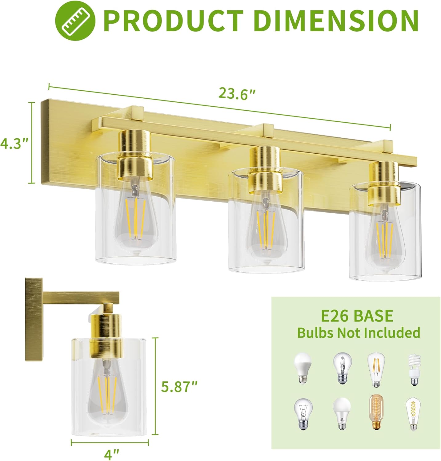 Espird Bathroom Vanity Light, 3 Light Gold Light Fixture with Thickened Clear Glass Shade, 21 inch Modern Wall Sconce,Vanity Light Over Mirror for Bathroom