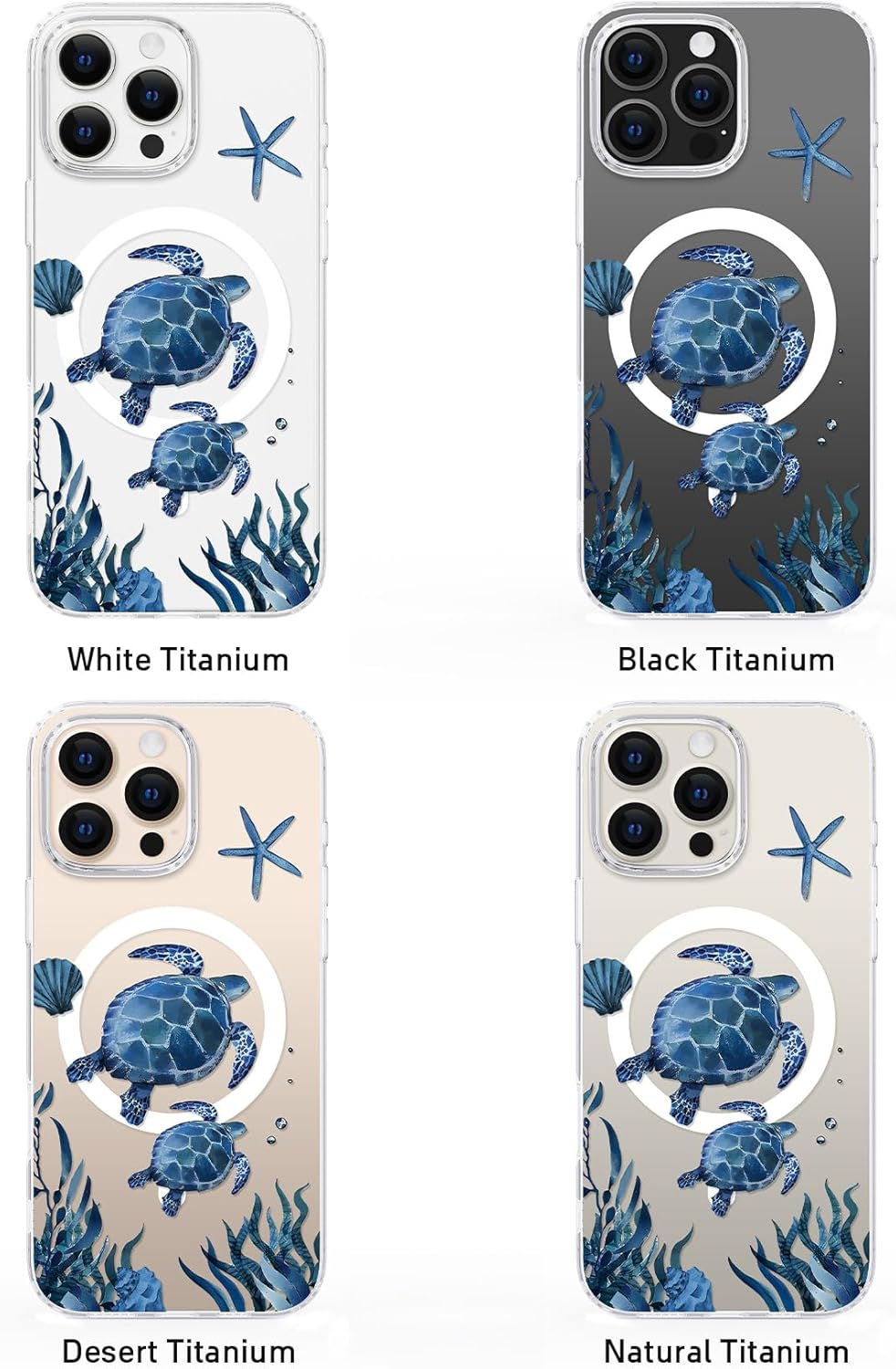 Summer Clear Phone Case for iPhone 16 Pro Compatible with MagSafe, Sea Turtle Beach Blue Ocean Shell Water Grass Design Shock Proof Heavy-Duty Protection for Men Women Girls - Image 6