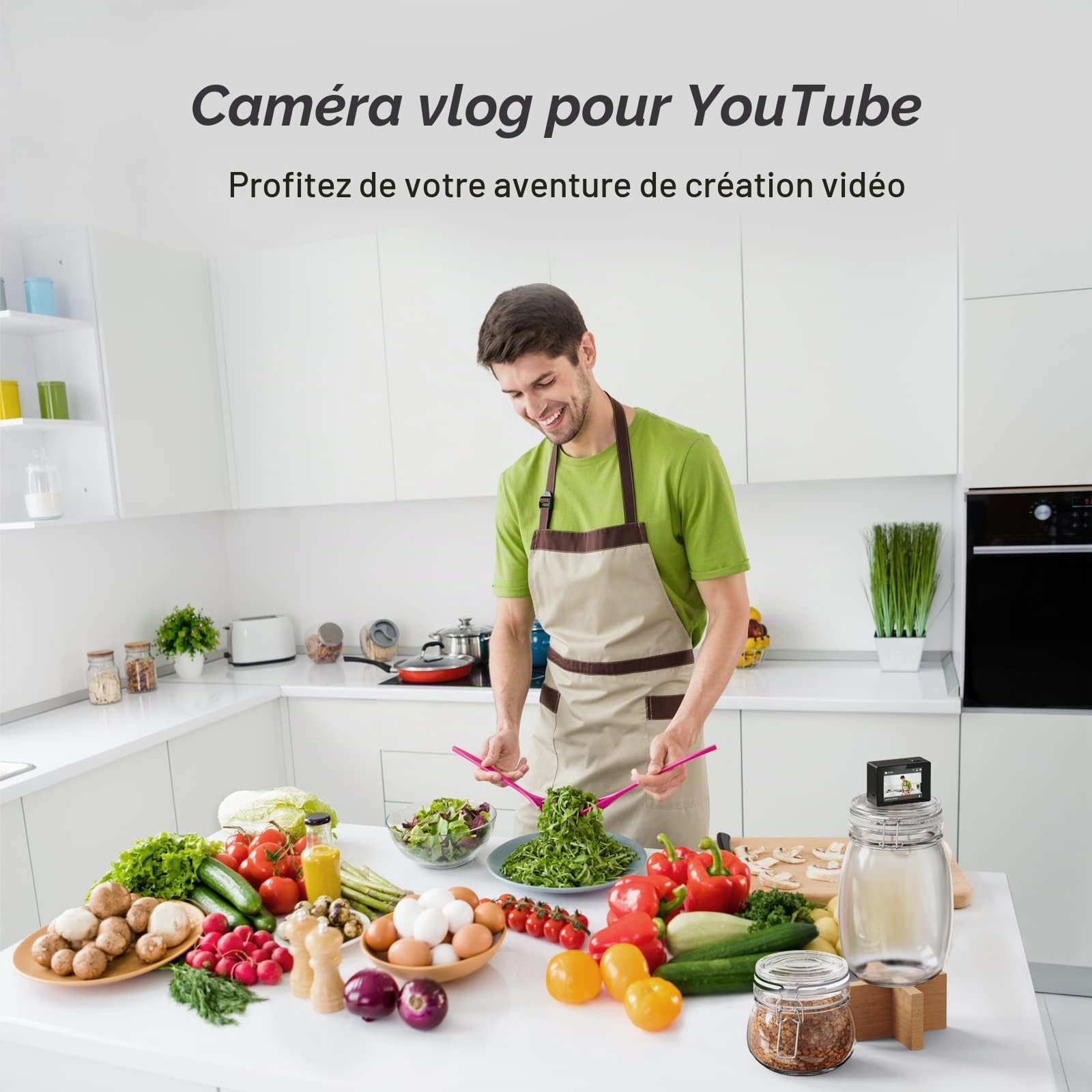 Surfola Caméra Sport 4K 30FPS 20MP Caméscope WiFi, Appareil Photo Étanche 40M, 170°Grand-Angle Webcam avec Microphone Externe, EIS Anti-Vibration, Batterie 2x1050mAh, d'accessoires