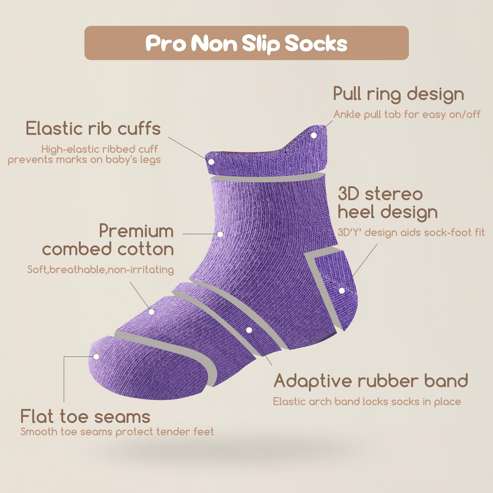 Non Slip Grip Ankle Baby Socks 12 Pack for Toddler Boys and Girls Kids Infant Baby Cute Cotton Socks