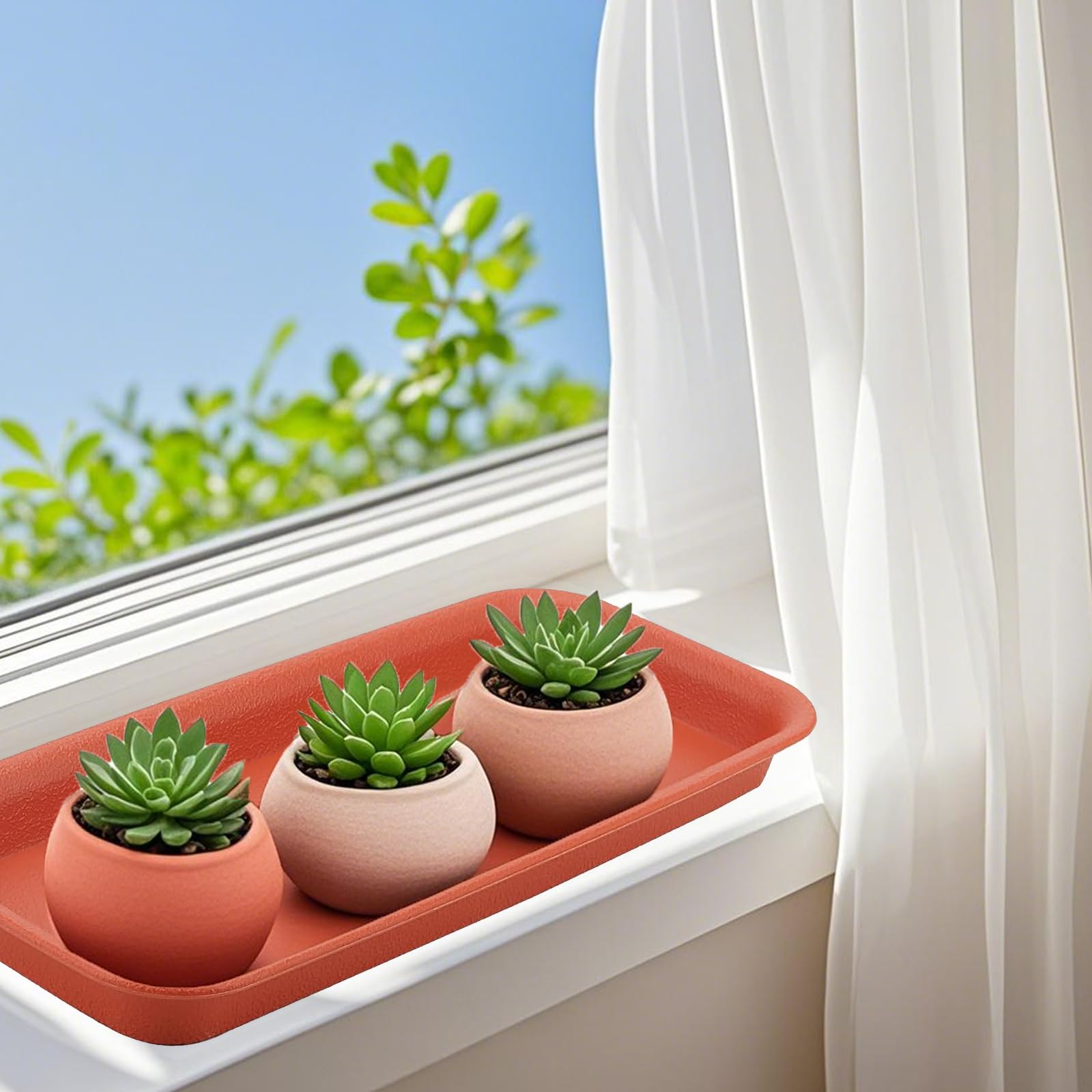 FAAING 10 Stück Plastik Pflanzen Untersetzer Rechteckig Terracotta, 30 cm Rechteckige Blumentopfuntersetzer Pflanztopf Untersetzer, Kunststoff Blumenuntersetzer für Blumenkästen Balkonkasten Garten
