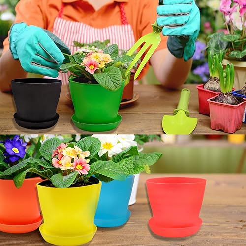 Miniatura 3 de 10 macetas de plástico coloridas, mini macetas con bandejas de goteo, para plantas en miniatura, decoración de jardín, oficina, balcón