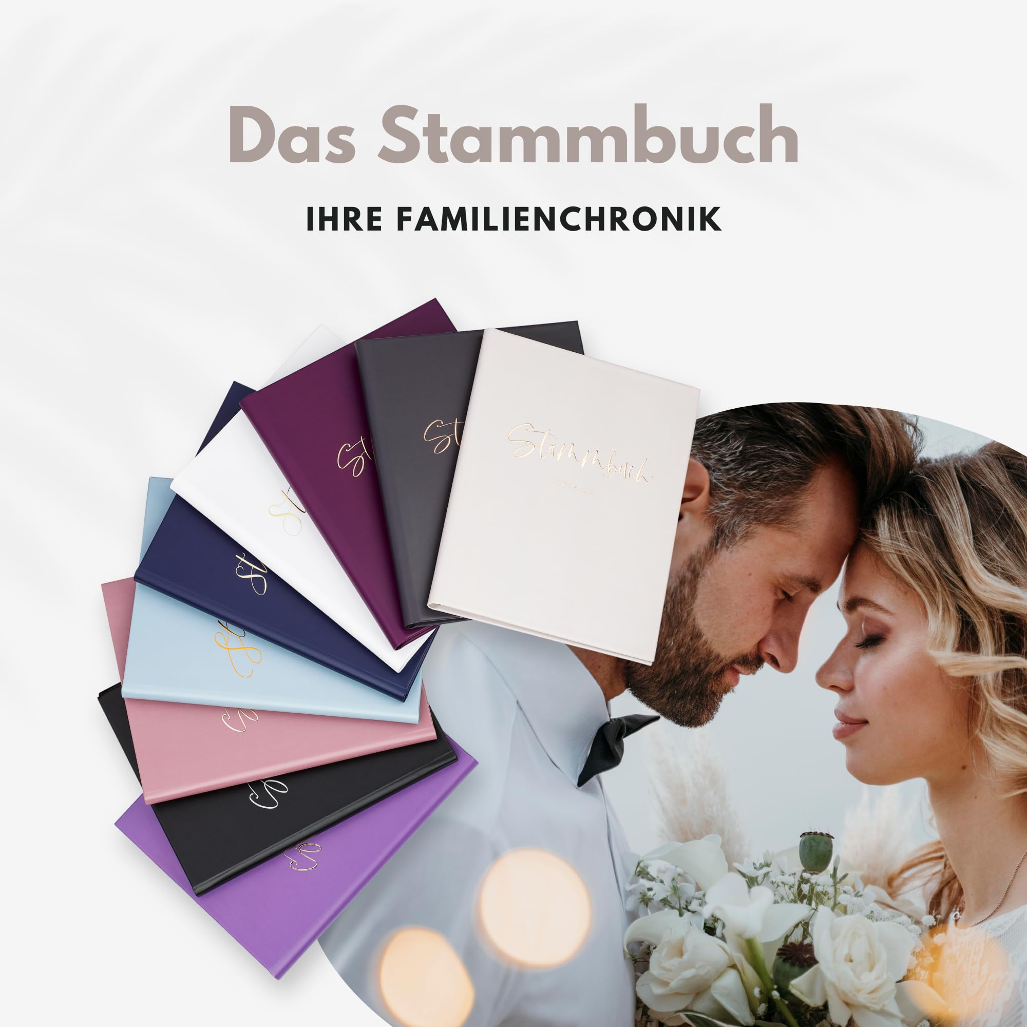 Stammbuch Hochzeit Stammbuch der Familie - Familienstammbuch Hochzeit Standesamt, Familienbuch - Deluxe Serie - Hardcover (Beige/Roségold) (16x21cm)