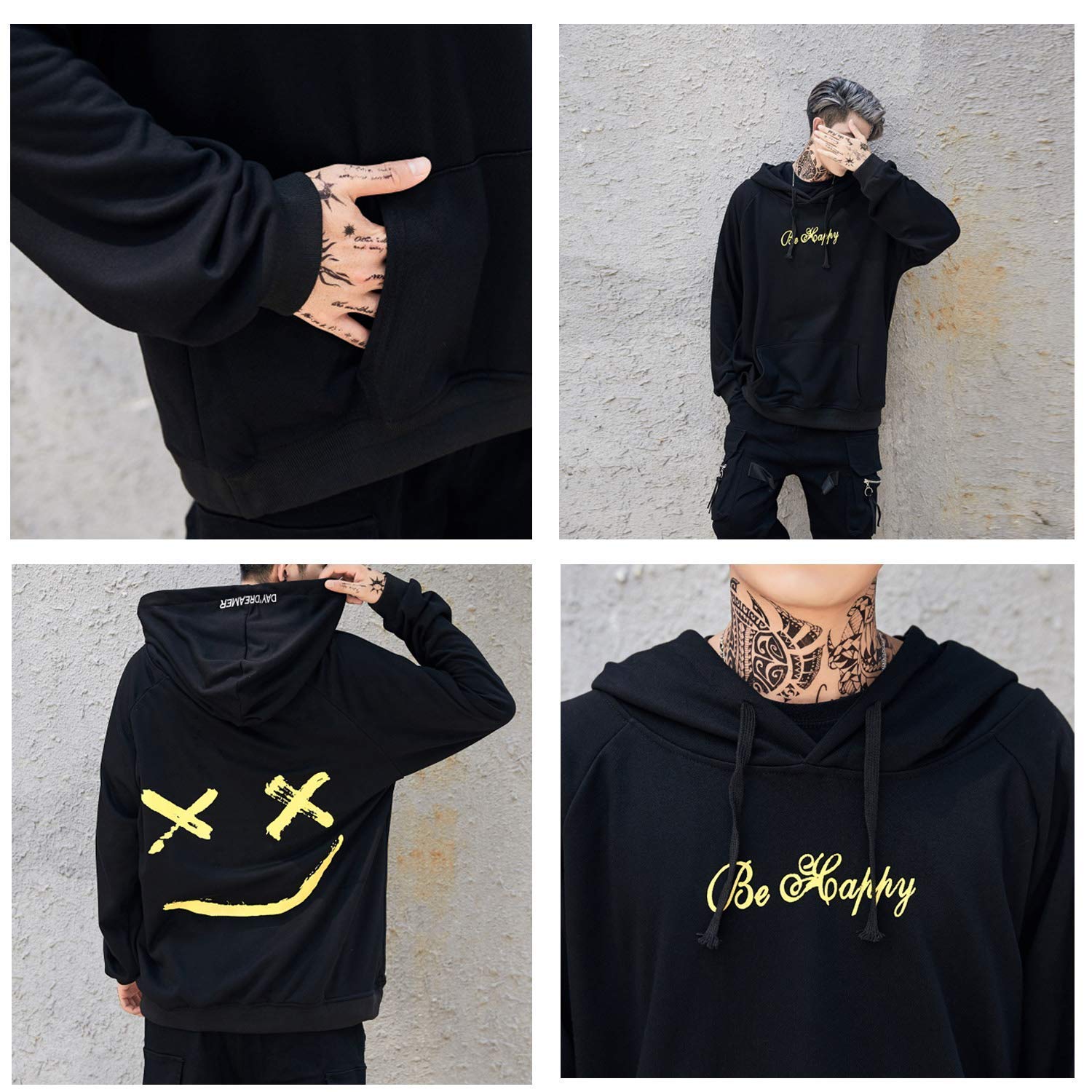 Hombre Sudadera con Capucha Deportiva Manga Larga Techwear Hip Hop Hoodie Casual Camisa de Entrenamiento