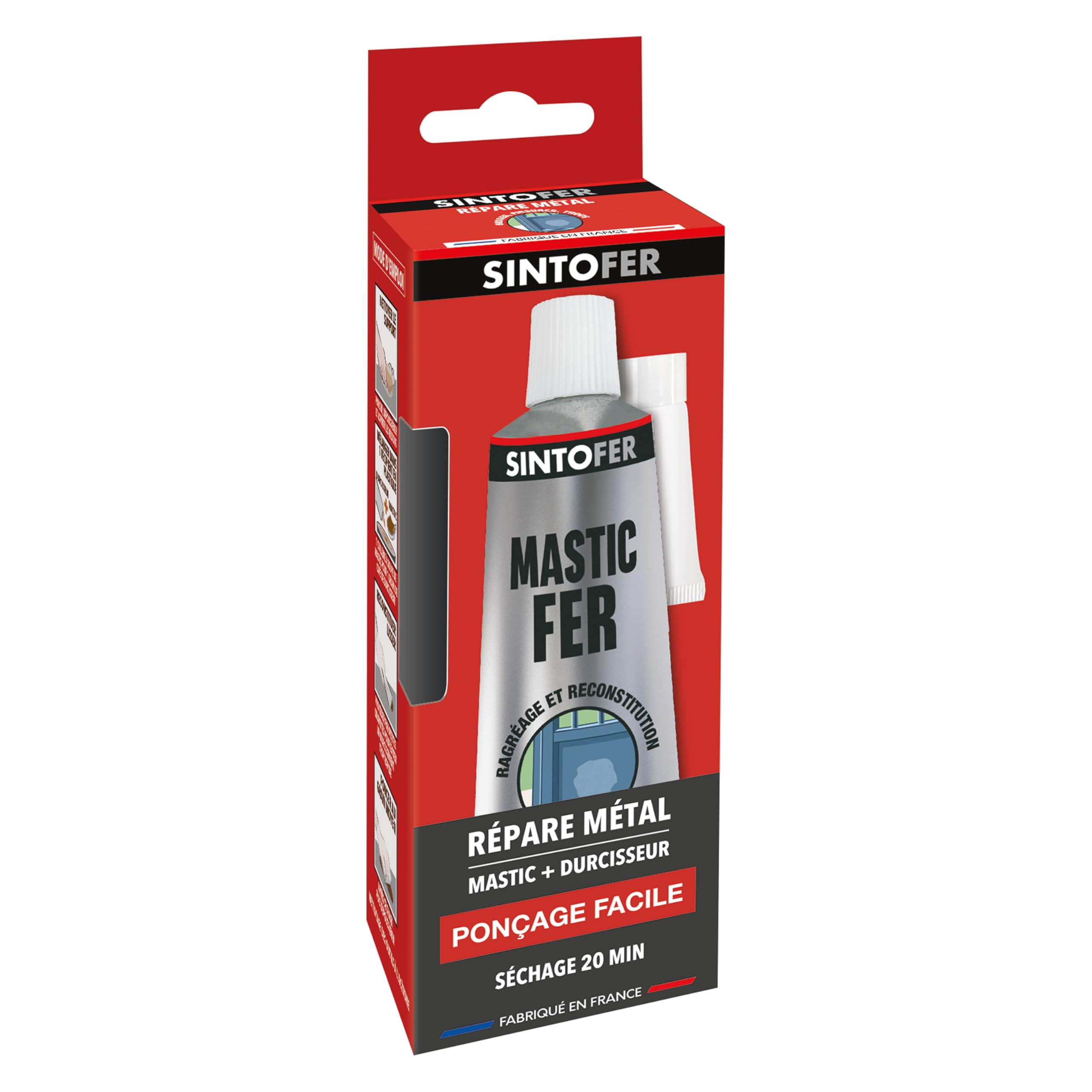 SINTO - Répare Métal Standard - Répare Trous et Enfoncements - Egalise et Soude à Froid - Sans Retrait - Sec en 20min - Intérieur et Extérieur - Blanc A Peindre - Technique Professionnelle - 115g