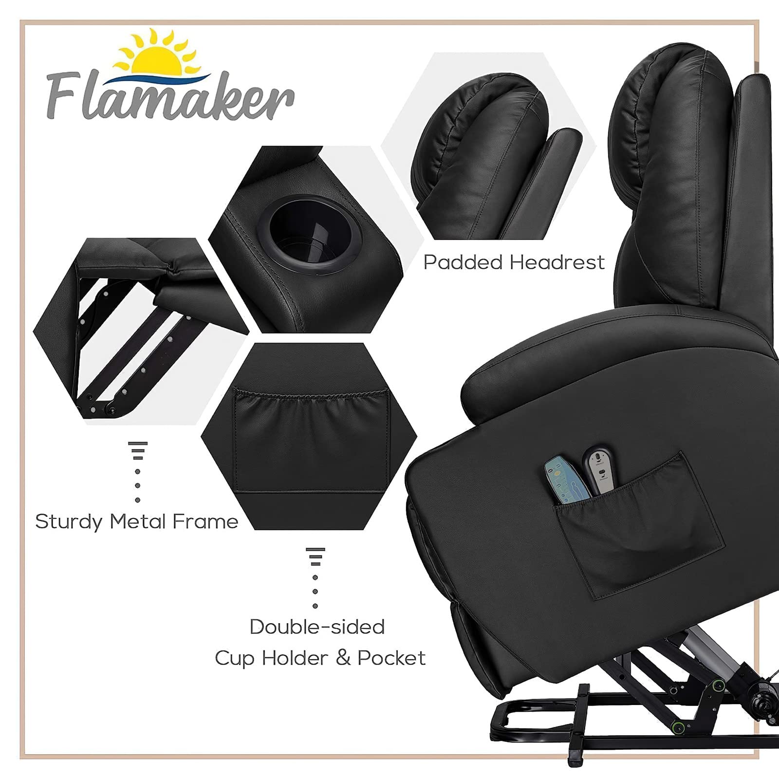 Flamaker Power Lift Recliner Chair PU Leather For Elderly