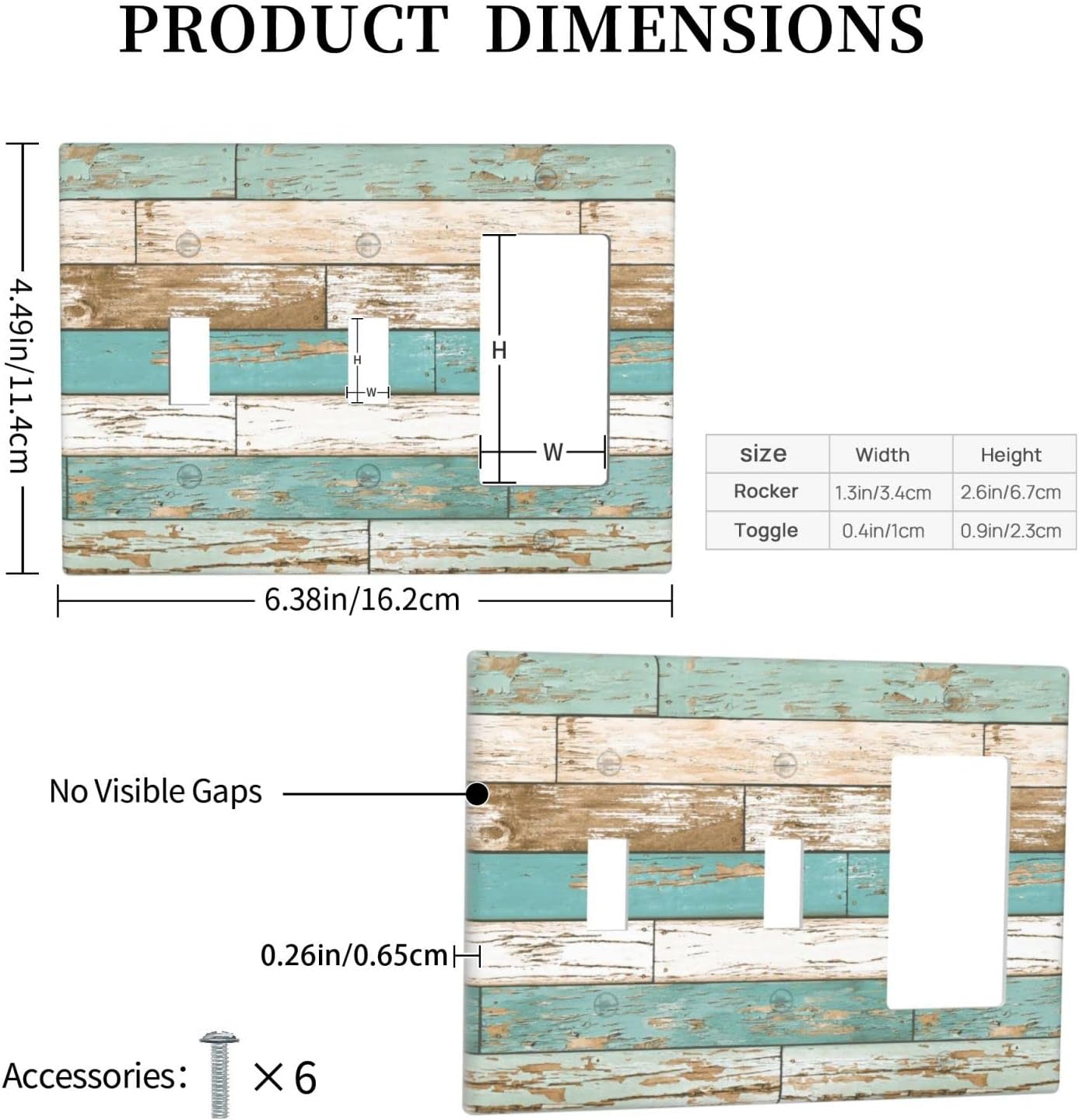 Rustic Farmhouse Combination 2 Toggle 1 Rocker Switch Plate Outlet Cover 3 Gang Wall Plate, Beach House Wood Themed Decorative Light Switch Cover, 4.50 x 6.38 Inch