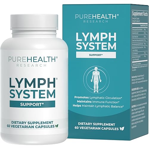 PUREHEALTH RESEARCH Lymph System Support Supplement - Lymphatic Drainage Supplement with Dandelion Extract, Cleavers, Burdock Powder - Reduce Swelling and Cleanse Lymph - 1 Bottle, Brown