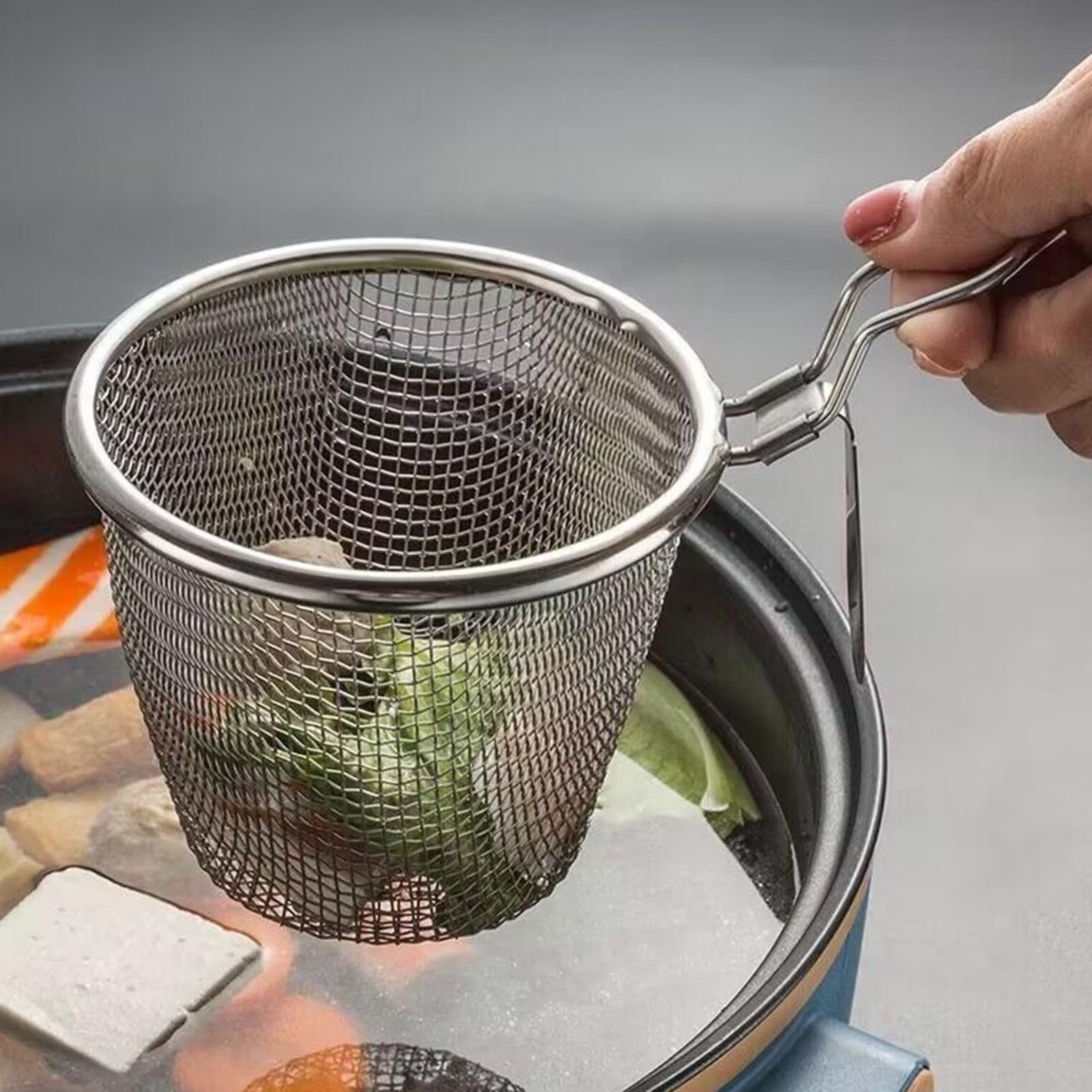 WIYETY Edelstahl Siebkorb Set 2-teilig - 16cm + 18cm Nudelsieb & Fritteusenkorb