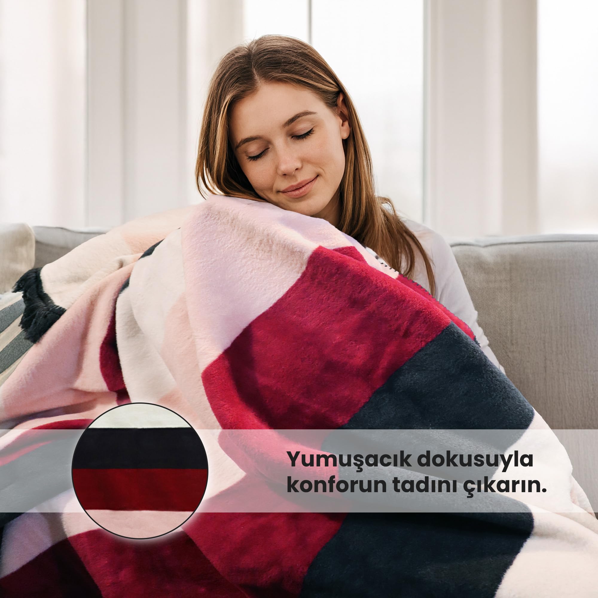 Bigghome Çift Kişilik Battaniye 200 x 220 cm (Ritim)