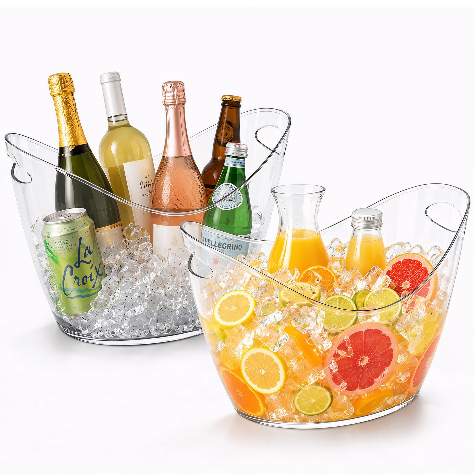Ice Bucket 2 PCS, Thickened Clear PET Drink Cooler with Handles