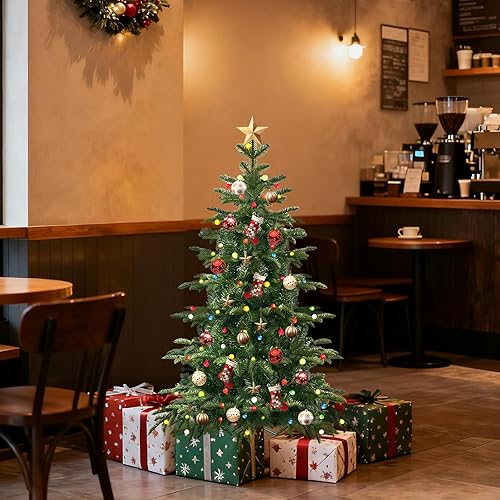 Miniatura 9 de QBA Árbol de Navidad preiluminado de 4 pies, bisagras de metal para árbol de Navidad artificial realista y soporte de metal, árbol de Navidad