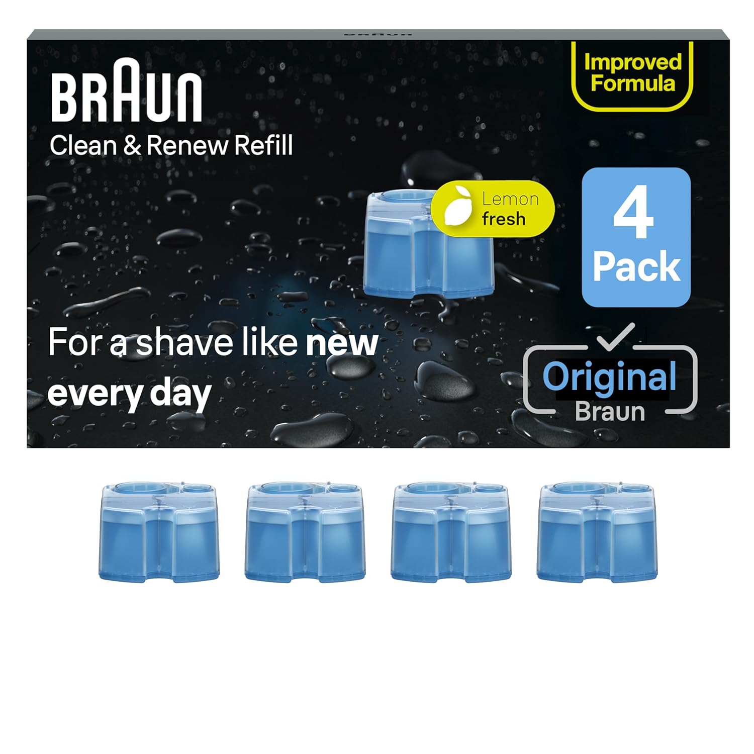 Braun Clean Renew Refill Cartridges CCR Replacement Shaver Cleaner Liquid Solution for Clean Charge System Pack of 4