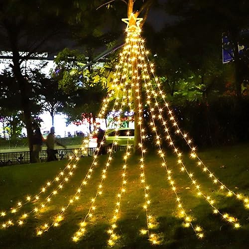 Guirnalda de luces de estrella para decoración de Navidad para exteriores 114 pies 350 luces LED 8 modos de memoria con 8 modos para árbol de