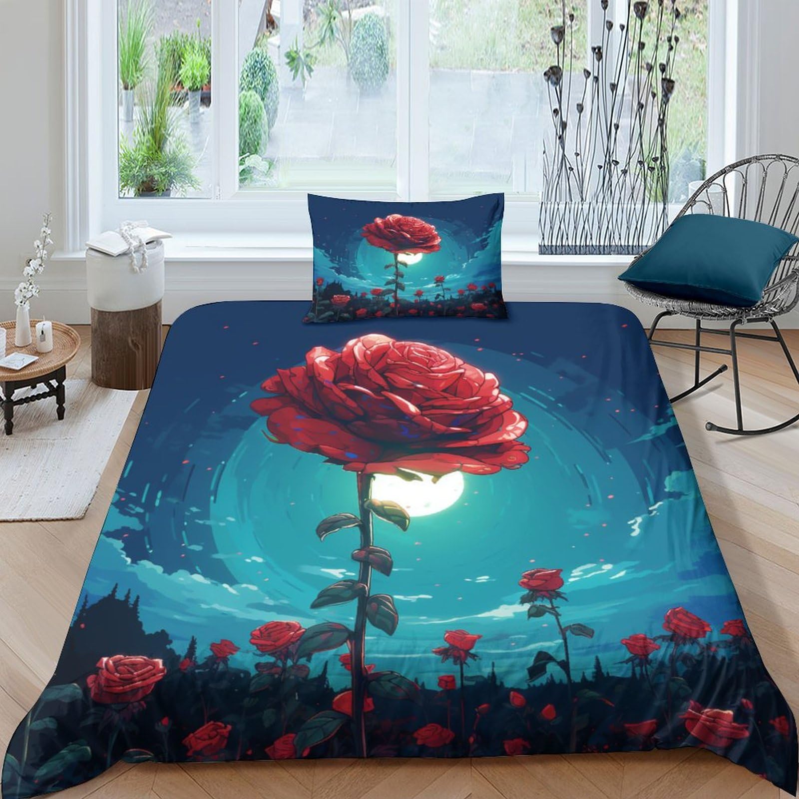 Housse de couette avec fermeture éclair microfibre douce motif lune lit single