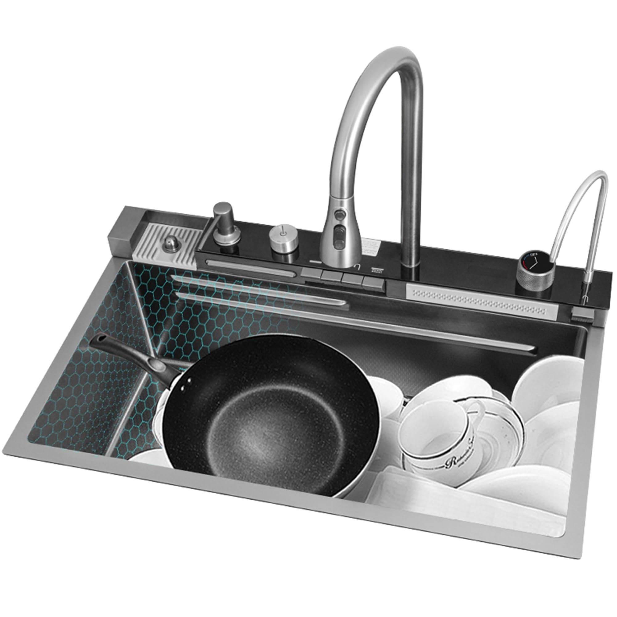 Évier de cuisine cascade en acier inoxydable JATIBOSH style ferme moderne