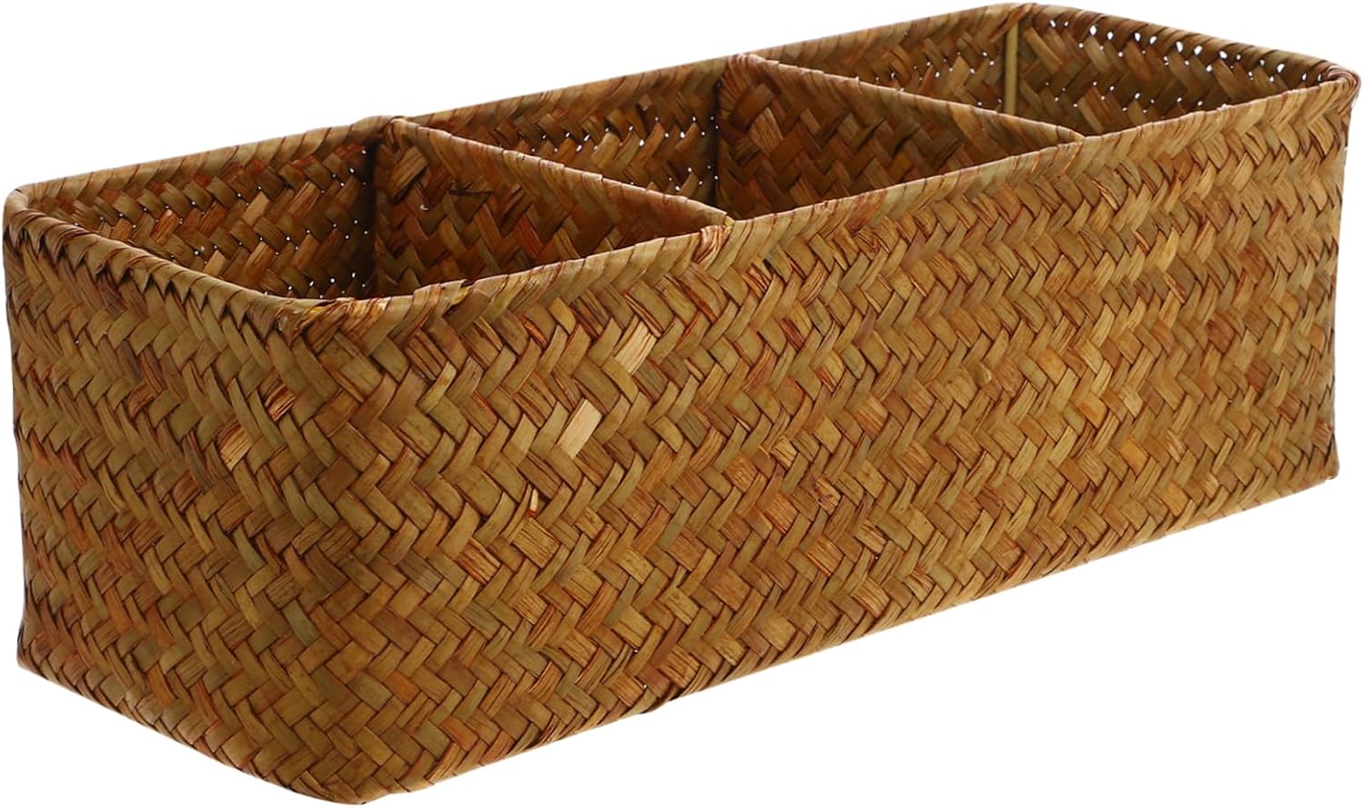 Small Basket 3 Compartment Seagrass Woven Storage Box Organizer