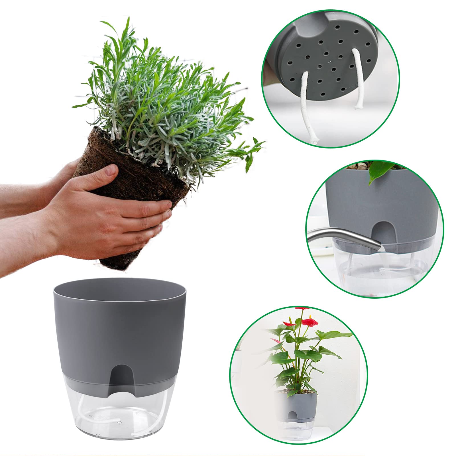 Selbstbewässernde Blumentöpfe Set – 3 Fensterbank-Kräuterkästen Mit Wasserstandsanzeige, Für Drinnen & Draußen, Garten & Büro