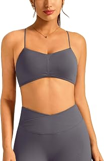 ABOCIW Women's Spaghetti Strap Sports Bra Square Neck Yoga Bra Low Impact Padded Seamless Cami Crop Top