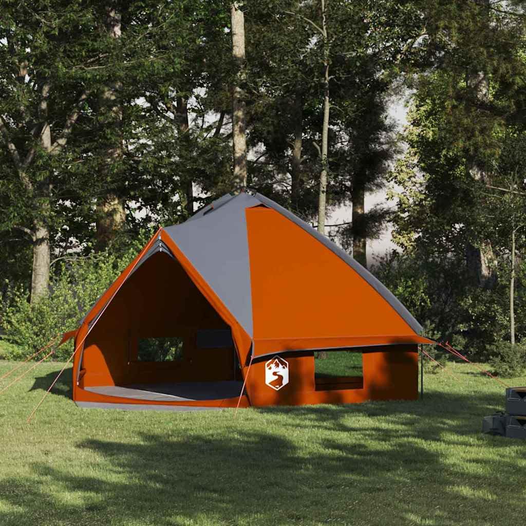 Tenda Teepee 8 persone, grigio e arancione, poliestere 185T con borsa per