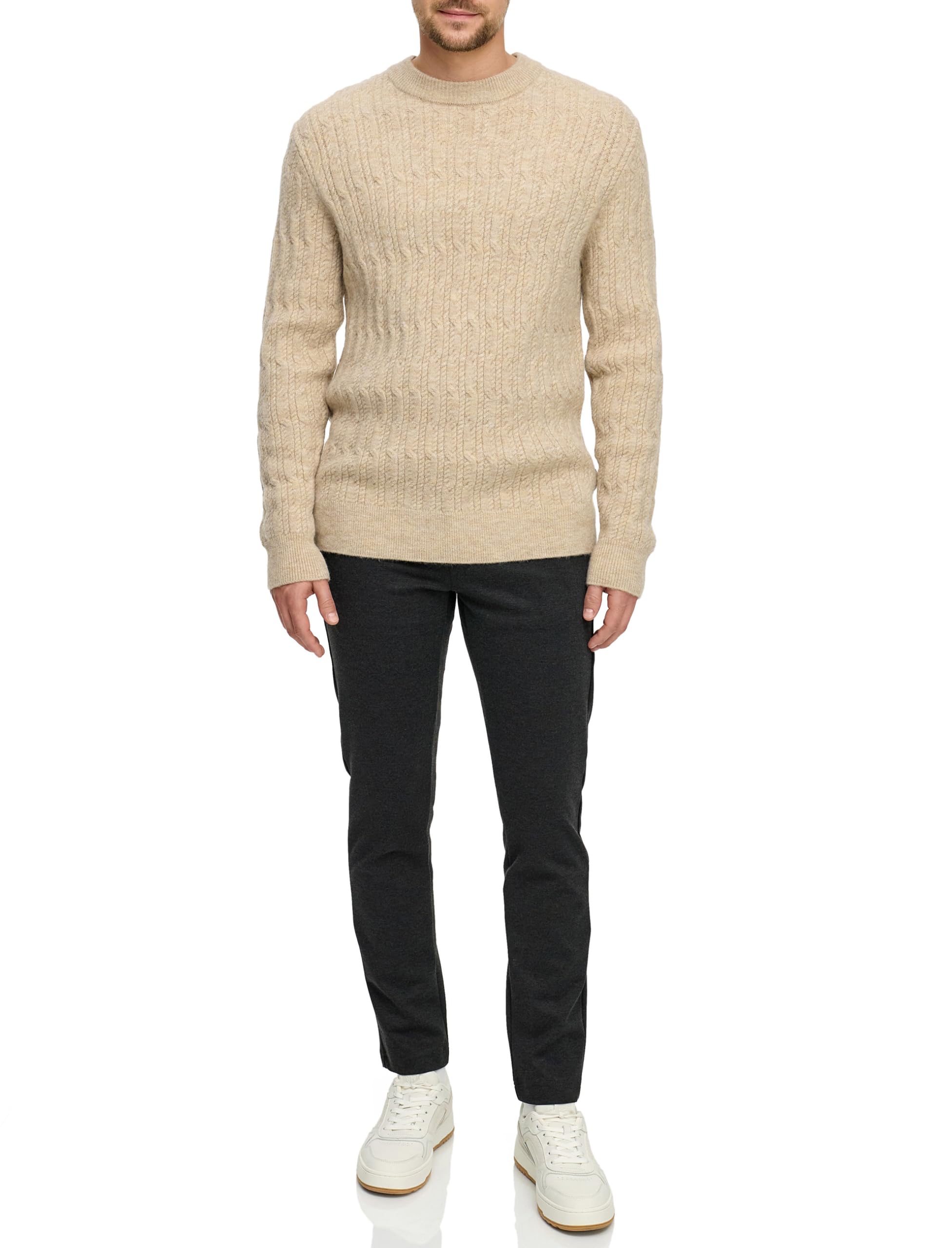 JEFF JFMicah - Jersey de punto clásico para hombre con cuello redondo y cuello redondo, jersey de punto fino para hombre