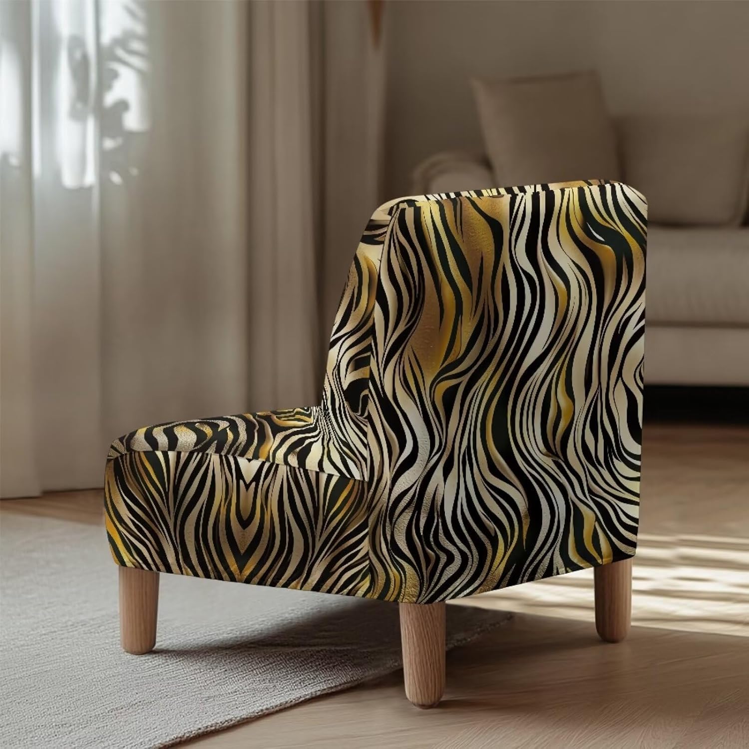 Slipper Chair Slipcover Stretch Armless Tiger Print Accent Chair Cover Removable Sofa Chair Cover Holiday Decorations Furniture Protector for Living Dining Room Hotel