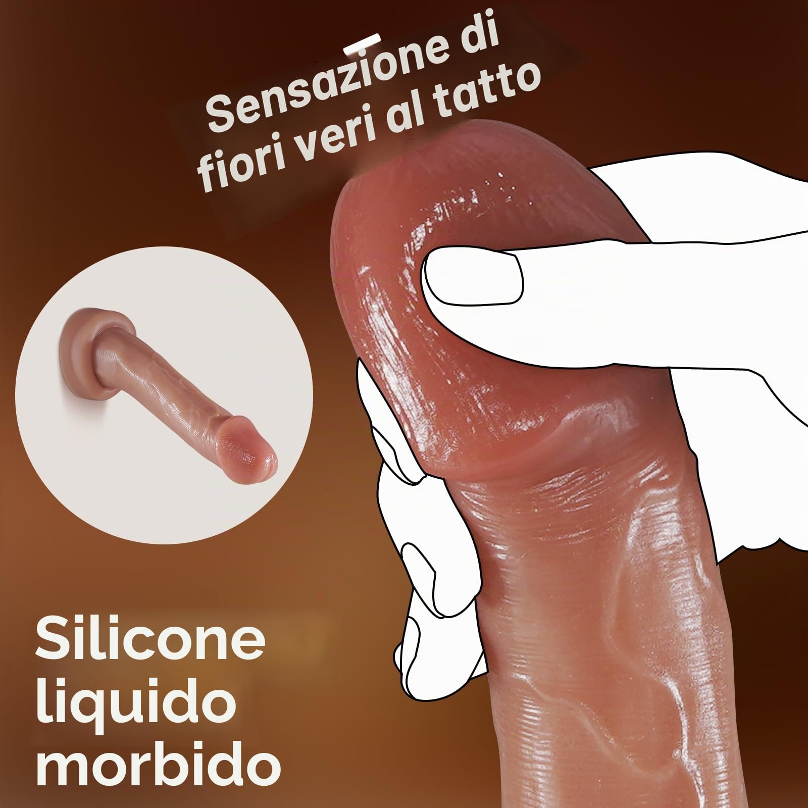 Dildo anale realistico in silicone(17 cm/19,5 cm/22 cm), dildo senza testicoli per una maggiore profondità, stimolazione del punto G/punto P, adatto per utenti principianti ed esperti (L)