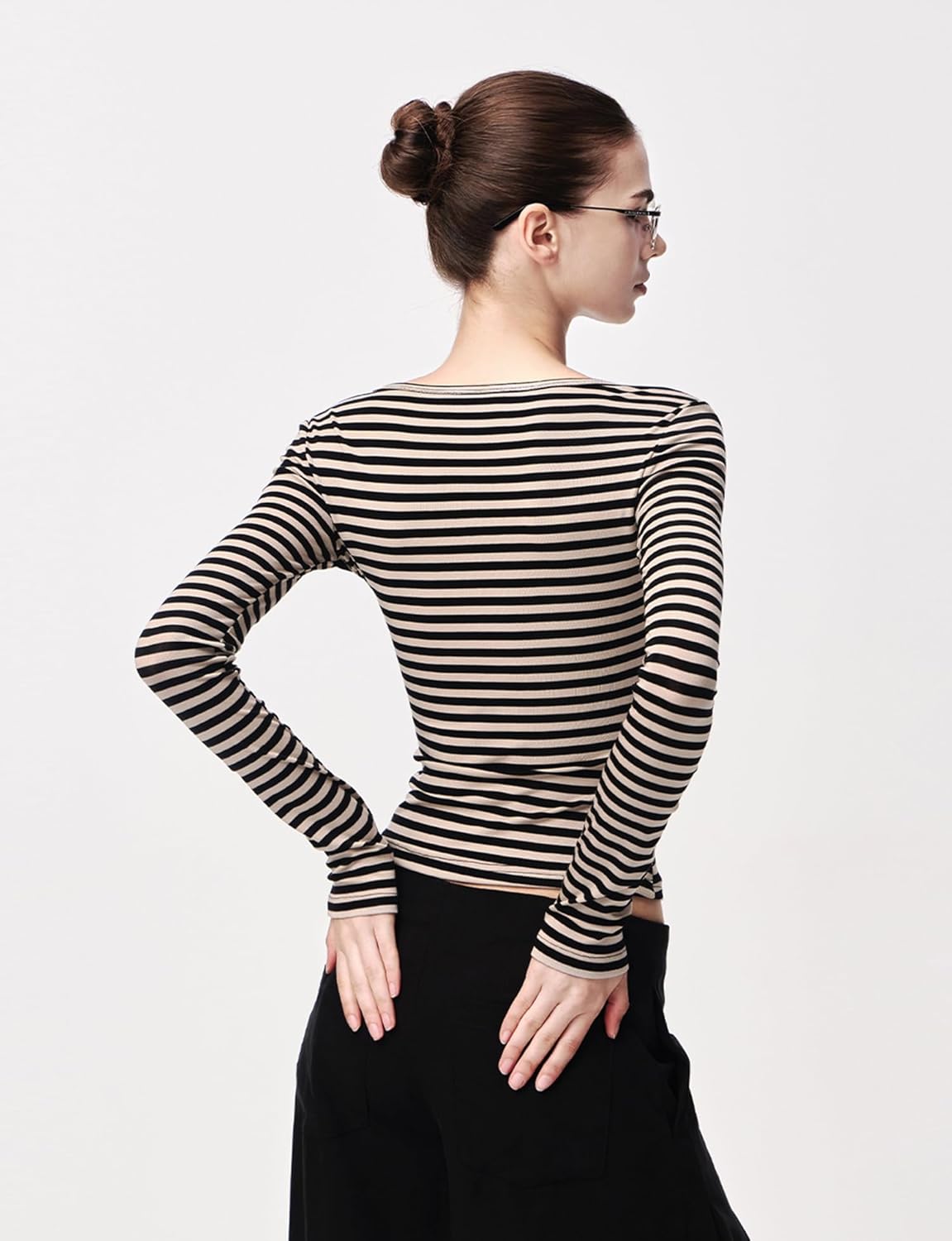Long Sleeve Tops for Women V-Neck Striped Shirts Slim-Fit Stretch T Shirts Going Out Tops Y2K - Image 4