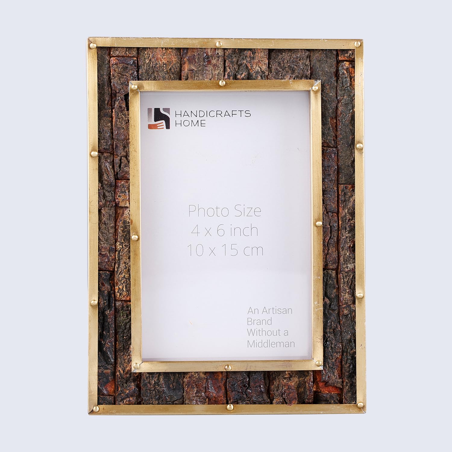 Handicrafts Home Blacksmith Bastion Pattern Brass & Wood Inlay Picture Frame 4X6,Rustic Vintage Farmhouse Photo Frame, Engraved Wooden & Brass Picture Frame For Wall & Desk Decor,Office & Home Decor