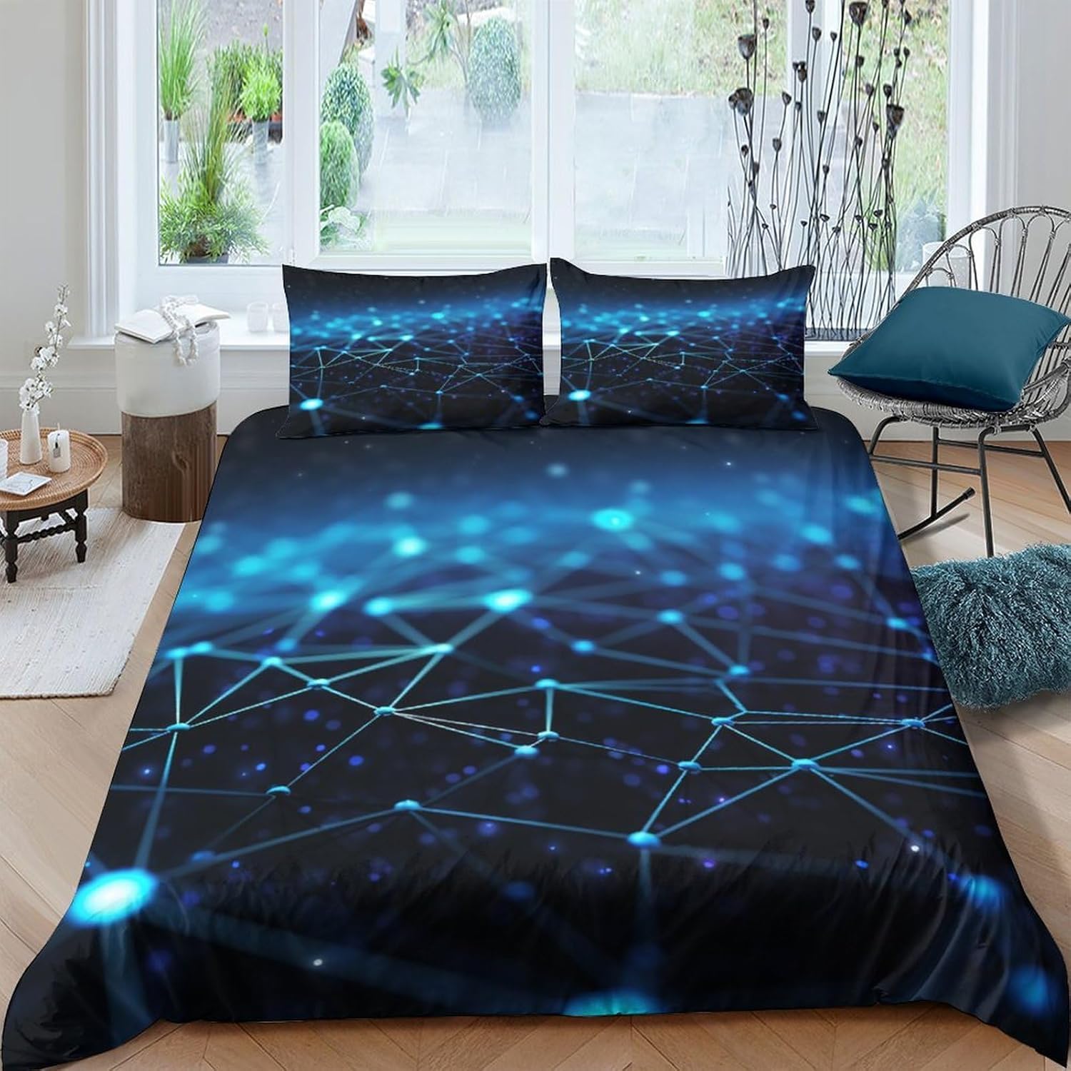 Parure de lit 200x200 microfibre avec housse de couette enfant lignes abstraites