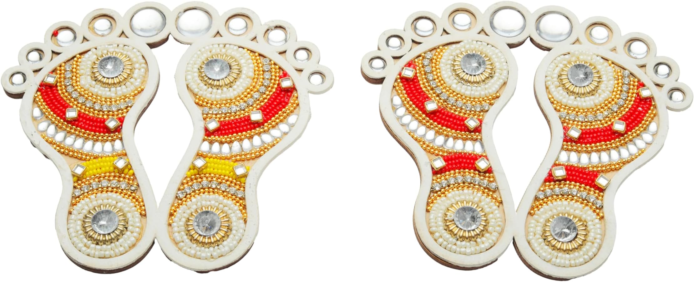 Designer Floor Rangoli Laxmi Charan Paduka Feet Pagla Decoration for Indian Traditional Festival Door Wall Floor House Office (Length :- 4.5" Each) Gift Gifts Return/Good Luck, (2 Pair Charan)