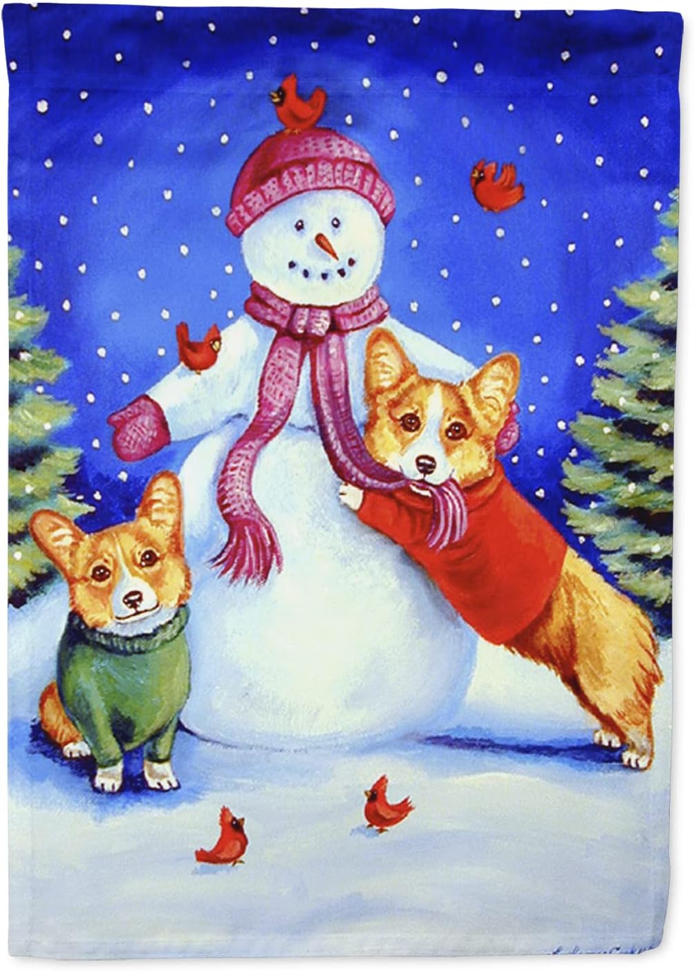 Caroline's Treasures 7048CHF Snowman with Corgi House Flag Large Porch Sleeve Pole Decorative Outside Yard Banner Artwork Wall Hanging, Polyester, House Size, Multicolor
