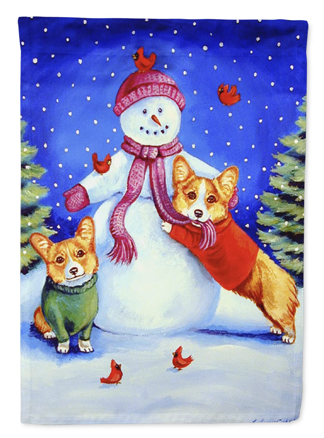 Toile Bonhomme de neige avec drapeau Corgi extérieur grand format maison