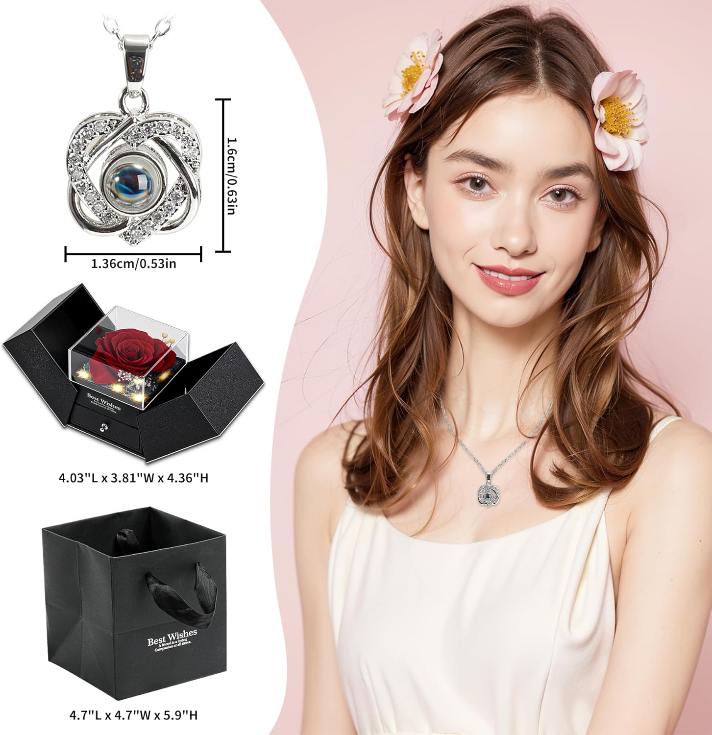 Preserved Real Red Rose with I Love You Heart Necklace 100 Languages - Eternal Flowers Rose Birthday Gifts for Women, Wife, Mom, Girlfriend - Valentine's Mother's Day Christmas Gift - Image 5