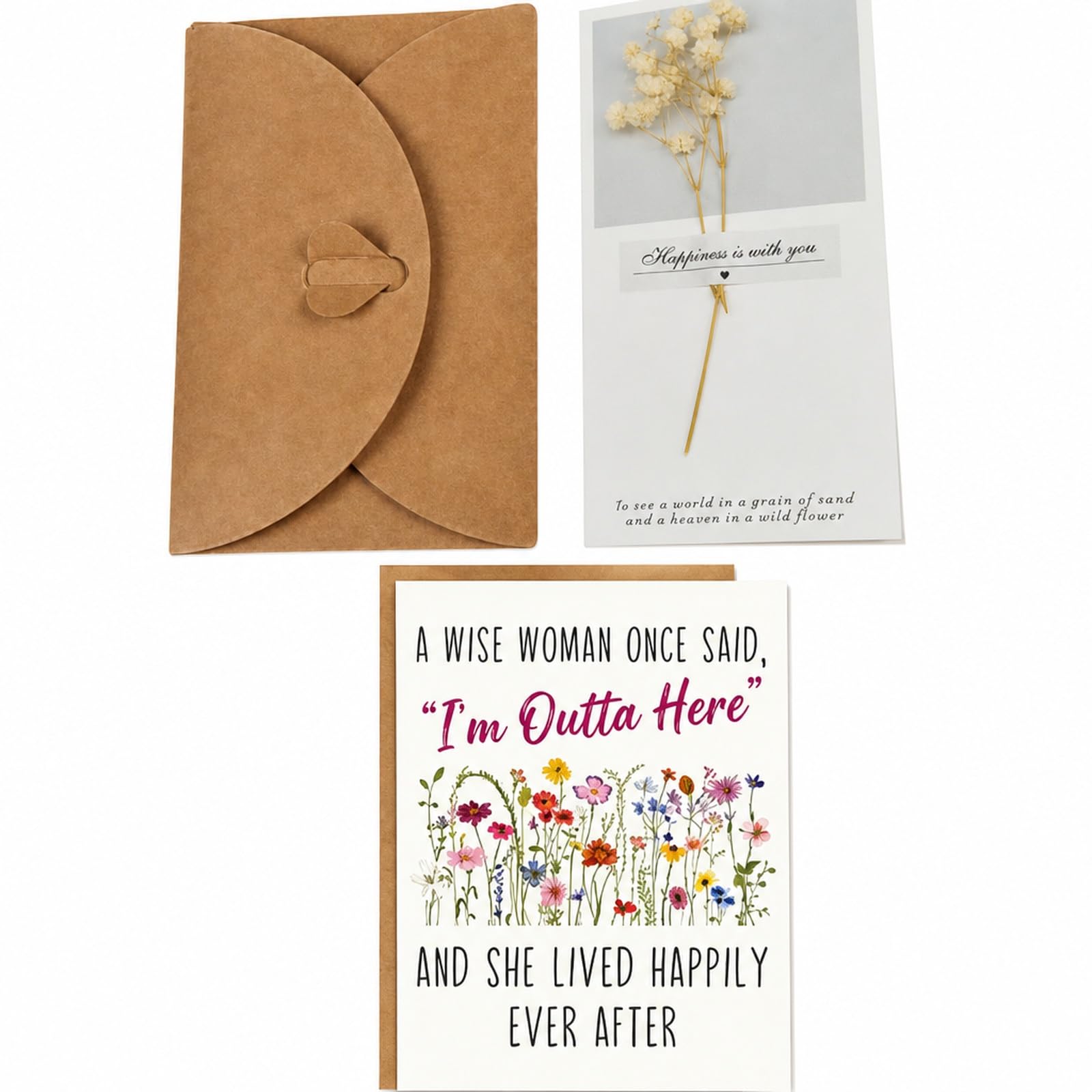 3-Pieces Retirement Card for Women with Floral Insert and Kraft Envelope