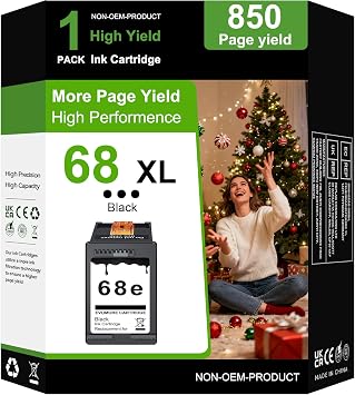 68XL Black Ink Cartridges High Yield Black 1 Pack Replacement for HP Printers Envy 6555e 6100e 6500e Series 68e Compatible with 6155e 6555e 6152e 6552e 6558e 6165e