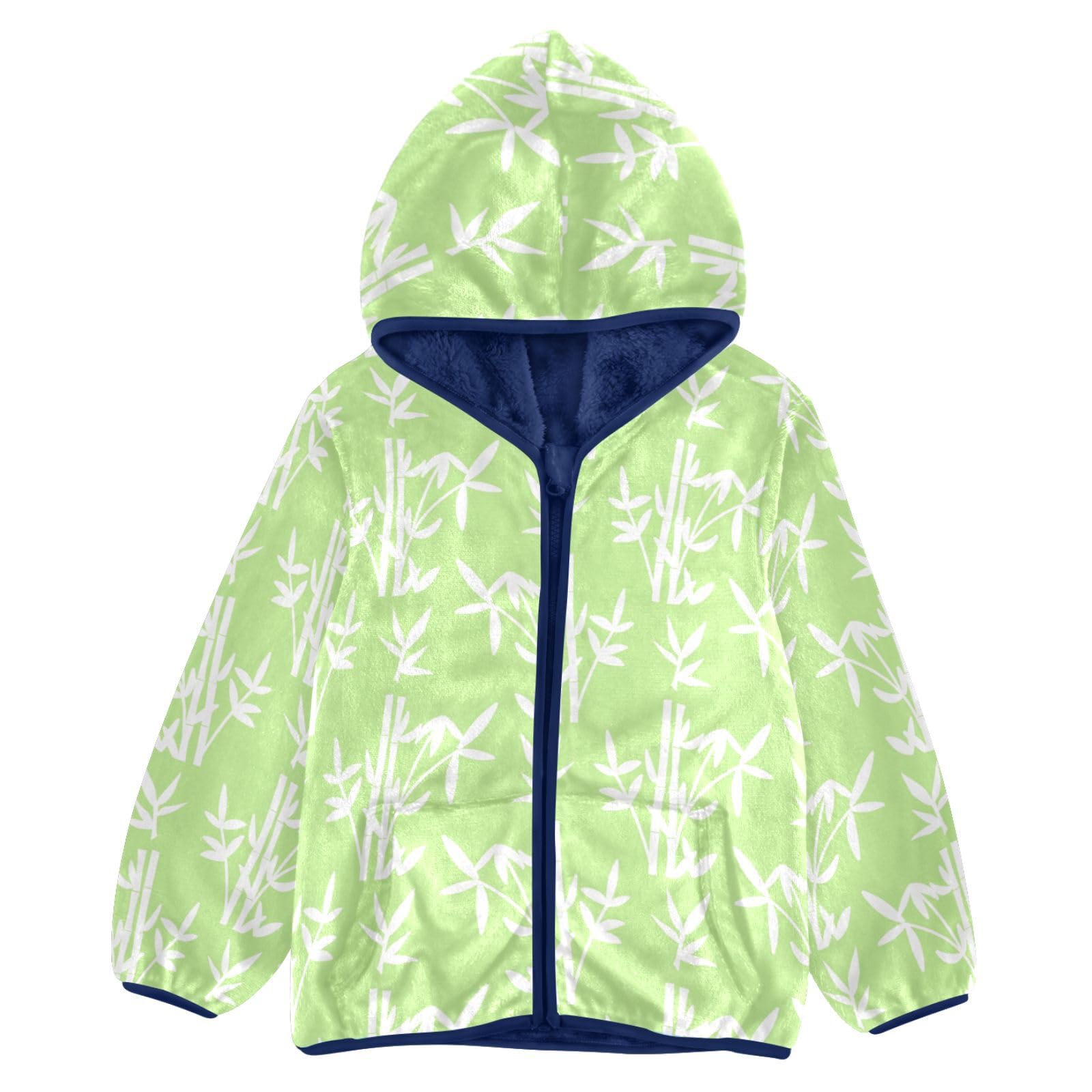 Abrigos de otoño e invierno para niños, abrigo con capucha para bebés, cálido, manga larga, cremallera, resistente al viento, con dos bolsillos, para niños de 3 a 10 años, patrón de bambú