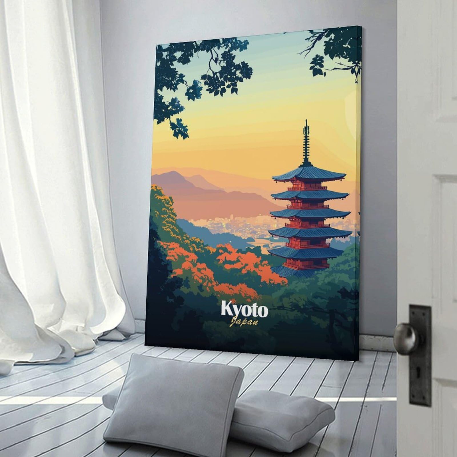 Junmoney Frame-Style-15 Canvas Wall Art Kyoto Japan Pagoda, 20X30inch(50X75cm), For Lounge, Study, Hallway Or Flat Walls, Canvas Wall Art That Fits Changing Layouts