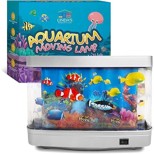 Linda’s Essentials Fake Fish Tank for Kids and Adults, Fake Aquarium Decorative Lamp, Artificial Fish Tank with Moving Fishes, Artificial Aquarium Night Light, Plug in Moving Lamp