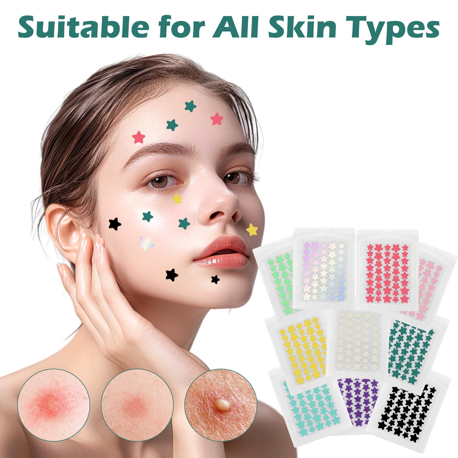 400 Pezzi Cerotti Brufoli, Pimple Patch Brufoli, Stelline Invisibili Idrocolloide Acne Pimple, 2-In-1 Cerotti Per Brufoli Viso con 10 Tamponi Imbevuti di Alcol e Pinzette